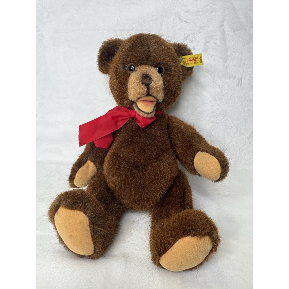 Vintage Steiff Orsi Brown Bear 0220/30 12” Made In Germany W/ Red Bow And Ear Ta